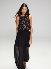 Lipsy Black Premium Balloon Mesh Trouser Embellished Belted Jumpsuit - Image 4 of 6