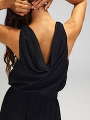 Lipsy Black Premium Balloon Mesh Trouser Embellished Belted Jumpsuit - Image 6 of 6