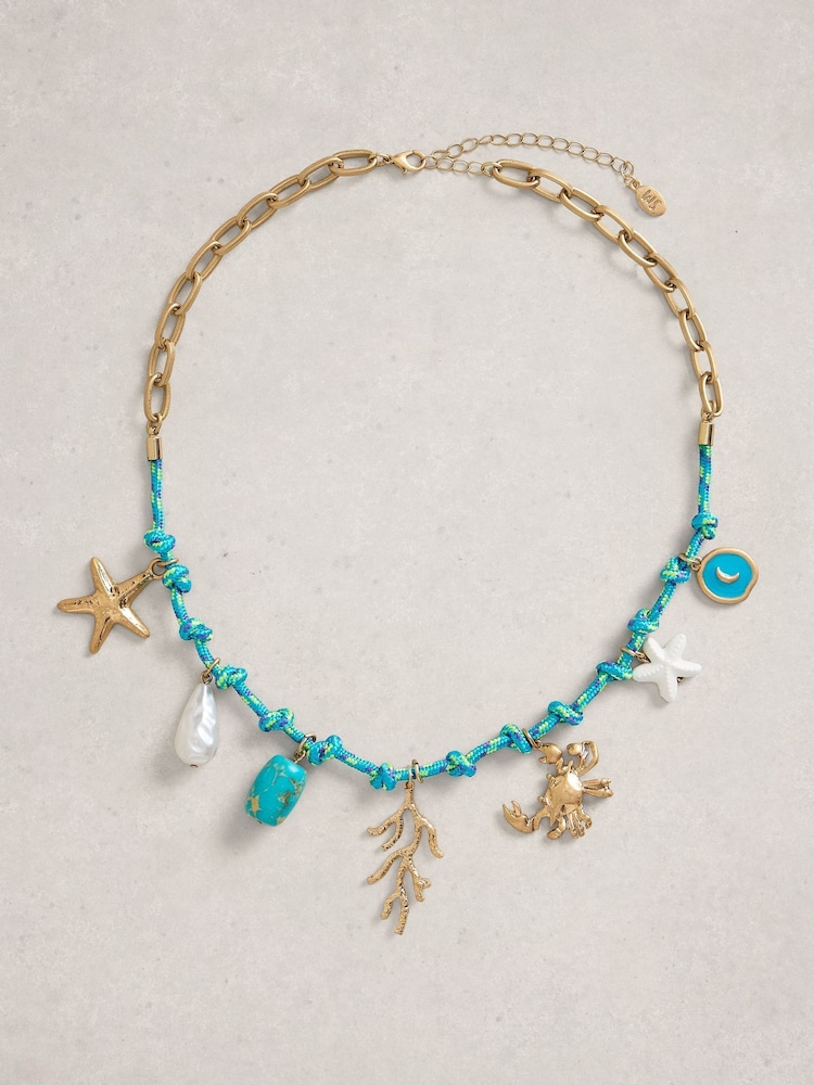 White Stuff Blue Ibiza Charm Cord Necklace - Image 1 of 2