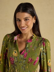 Joules Emilie Green Floral Smocked Midi Dress - Image 3 of 8
