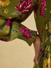 Joules Emilie Green Floral Smocked Midi Dress - Image 4 of 8