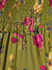 Joules Emilie Green Floral Smocked Midi Dress - Image 6 of 8