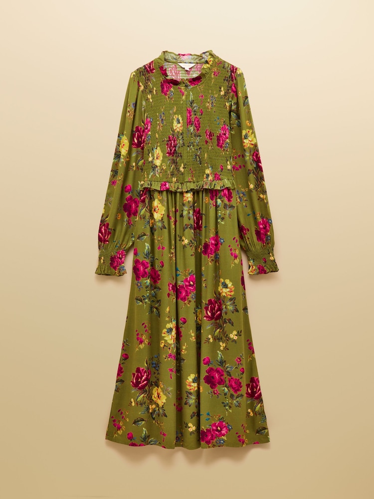 Joules Emilie Green Floral Smocked Midi Dress - Image 8 of 8 Joules Emilie Green Floral Smocked Midi Dress - Image 8 of 8
