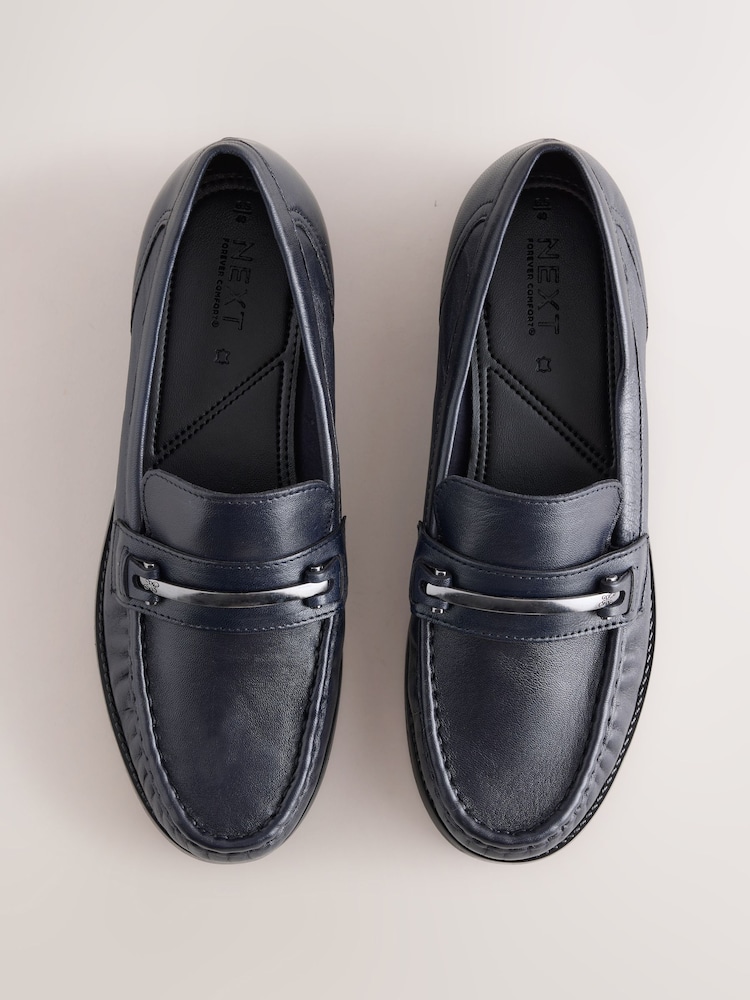 Navy Forever Comfort® Leather Trim Detail Loafers - Image 1 of 9 Navy Forever Comfort® Leather Trim Detail Loafers - Image 1 of 9