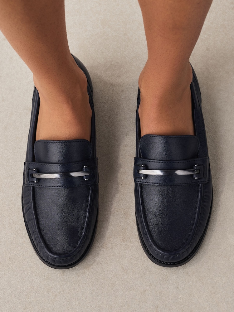 Navy Forever Comfort® Leather Trim Detail Loafers - Image 2 of 9 Navy Forever Comfort® Leather Trim Detail Loafers - Image 2 of 9
