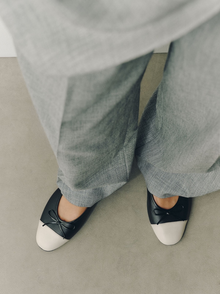 Black Forever Comfort® Leather Toe Cap Ballet Flats - Image 2 of 10 Black Forever Comfort® Leather Toe Cap Ballet Flats - Image 2 of 10