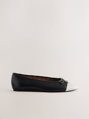 Black Forever Comfort® Leather Toe Cap Ballet Flats - Image 8 of 10