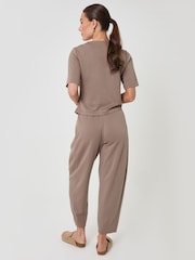 Threadbare Brown Relaxed Fit Knot Detail Top & Barrel Leg Trousers Set - Image 3 of 4