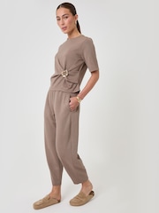 Threadbare Brown Relaxed Fit Knot Detail Top & Barrel Leg Trousers Set - Image 4 of 4