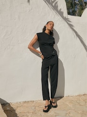 Threadbare Black Relaxed Fit Tie Top & Wide Leg Trousers Set - Image 4 of 5