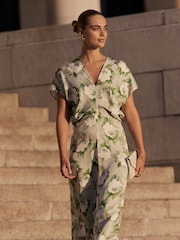 Jigsaw Green Sketch Rose Satin Midi Dress - Image 3 of 3