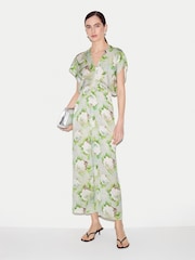 Jigsaw Green Sketch Rose Satin Midi Dress - Image 4 of 8