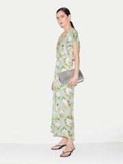 Jigsaw Green Sketch Rose Satin Midi Dress - Image 6 of 8