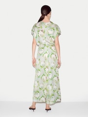 Jigsaw Green Sketch Rose Satin Midi Dress - Image 7 of 8