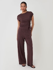 Threadbare Petite Relaxed Fit Tie Top & Wide Leg Trousers Set - Εικόνα 4 από 4