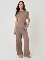 Threadbare Petite Relaxed Fit Tie Top & Wide Leg Trousers Set - Εικόνα 1 από 4