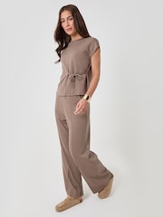 Threadbare Petite Relaxed Fit Tie Top & Wide Leg Trousers Set - Εικόνα 3 από 4