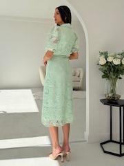Girl In Mind Green Bracken Crochet Collar Shirt Dress - Image 2 of 6