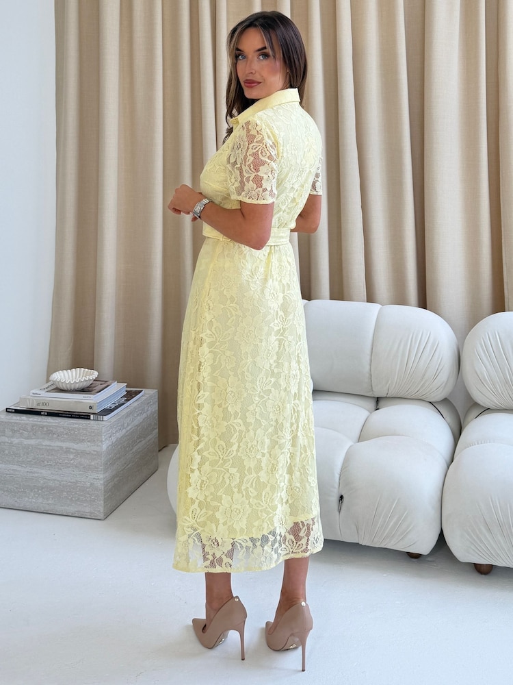 Girl In Mind Yellow Tansy Short Sleeve Lace Shirt Dress - Image 2 of 6 Girl In Mind Yellow Tansy Short Sleeve Lace Shirt Dress - Image 2 of 6
