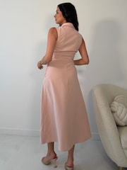 Girl In Mind Pink Cameron Collared Tailored Gold Button Shirt Dress - Image 2 of 5