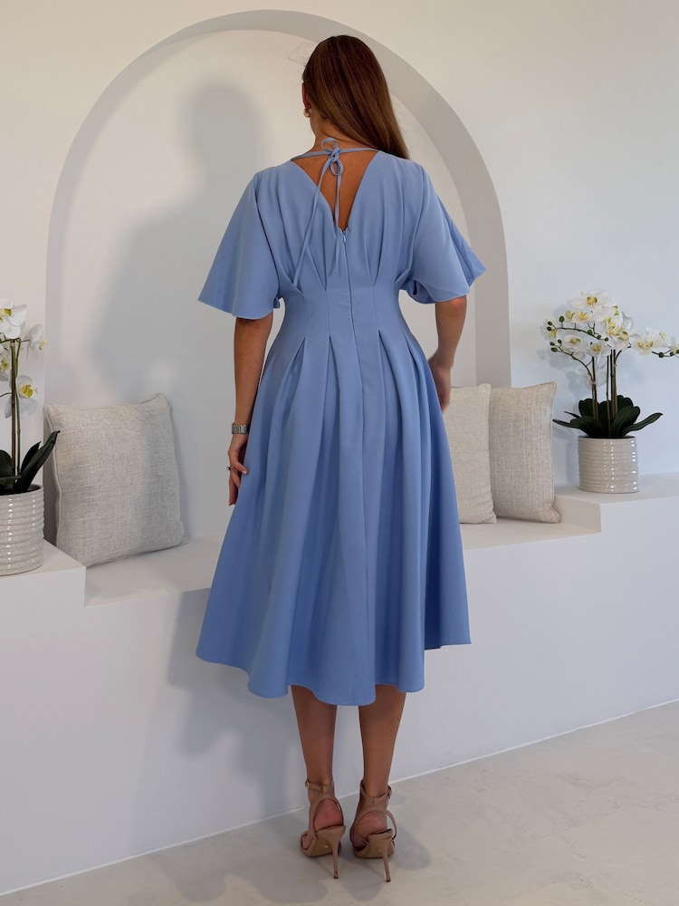 Girl In Mind Blue Laura V-Neck Short Sleeve Flowy Midi Dress - Image 2 of 6 Girl In Mind Blue Laura V-Neck Short Sleeve Flowy Midi Dress - Image 2 of 6