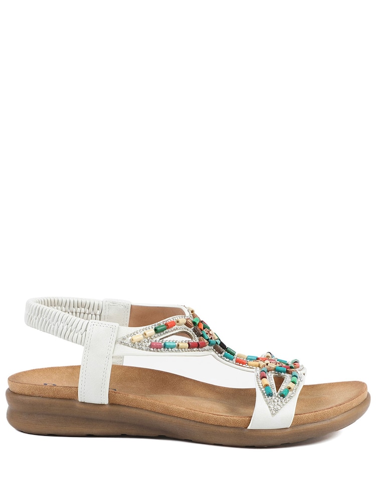 Pavers White Elasticated Embellished Slingback Sandals - Image 1 of 5