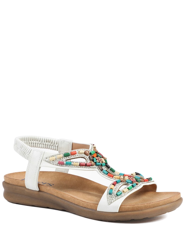 Pavers White Elasticated Embellished Slingback Sandals - Image 2 of 5
