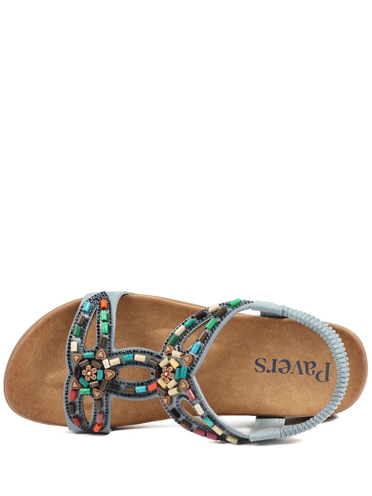 Pavers Blue Elasticated Embellished Slingback Sandals - Image 5 of 5