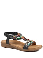 Pavers Black Elasticated Embellished Slingback Sandals - Image 1 of 5