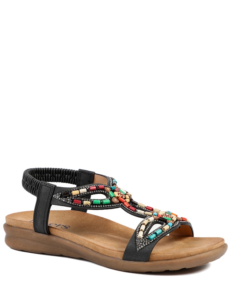 Pavers Black Elasticated Embellished Slingback Sandals - Image 1 of 5