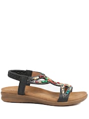 Pavers Black Elasticated Embellished Slingback Sandals - Image 2 of 5