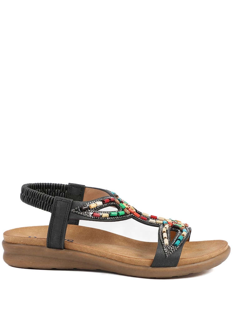Pavers Black Elasticated Embellished Slingback Sandals - Image 2 of 5