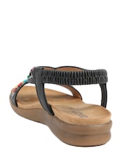 Pavers Black Elasticated Embellished Slingback Sandals - Image 3 of 5