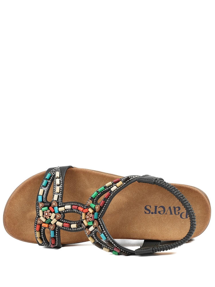 Pavers Black Elasticated Embellished Slingback Sandals - Image 5 of 5