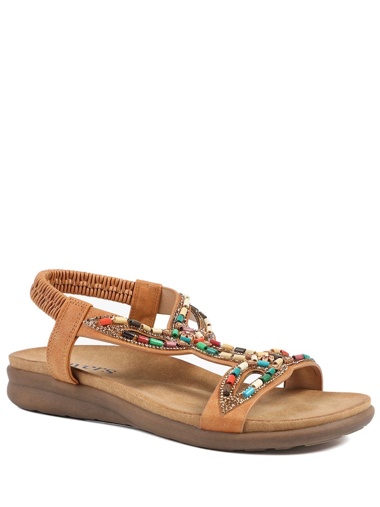 Pavers Brown Elasticated Embellished Slingback Sandals - Image 1 of 7
