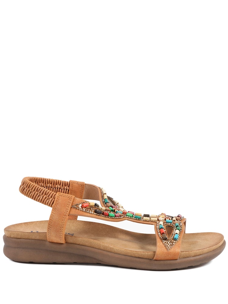 Pavers Brown Elasticated Embellished Slingback Sandals - Image 2 of 7