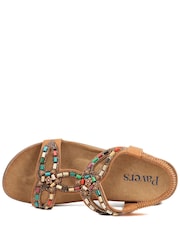 Pavers Brown Elasticated Embellished Slingback Sandals - Image 3 of 7