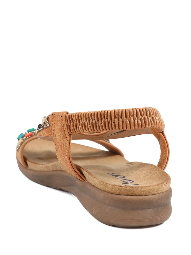 Pavers Brown Elasticated Embellished Slingback Sandals - Image 7 of 7