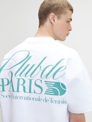 River Island White Oversized Tennis Club Paris T-Shirt - Image 1 of 4