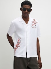 River Island White Regular Fit Blossom Linen Revere Shirt - Image 1 of 4
