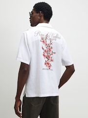 River Island White Regular Fit Blossom Linen Revere Shirt - Image 2 of 4
