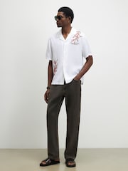 River Island White Regular Fit Blossom Linen Revere Shirt - Image 3 of 4