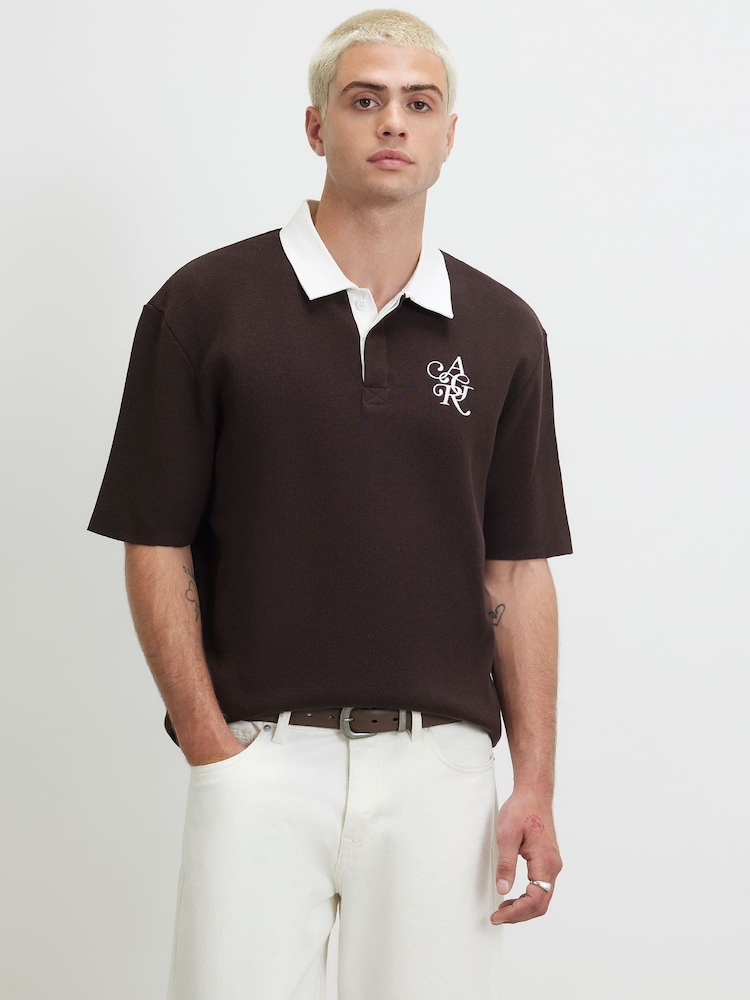 River Island Brown Regular Fit Compact Rugby Shirt - Image 1 of 4 River Island Brown Regular Fit Compact Rugby Shirt - Image 1 of 4