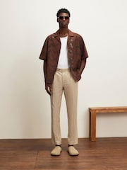 River Island Brown Boxy Fit Lace Revere Shirt - Image 1 of 4