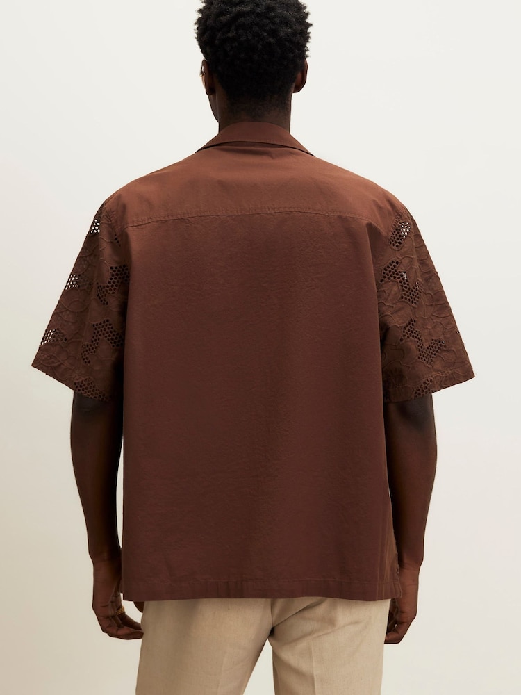 River Island Brown Boxy Fit Lace Revere Shirt - Image 2 of 4