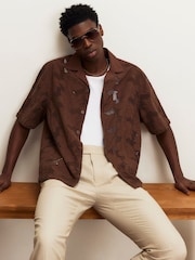 River Island Brown Boxy Fit Lace Revere Shirt - Image 3 of 4