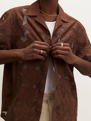 River Island Brown Boxy Fit Lace Revere Shirt - Image 4 of 4