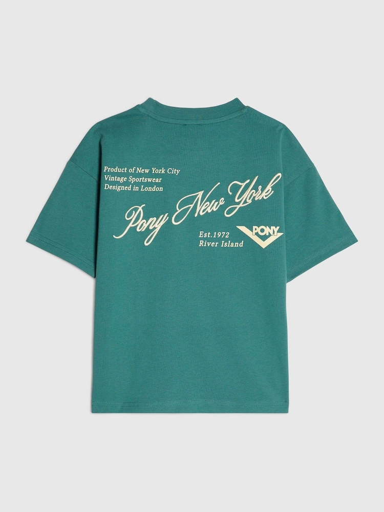 River Island Green Oversized Pony Scripty T-Shirt - Image 2 of 4