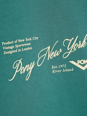 River Island Green Oversized Pony Scripty T-Shirt - Image 3 of 4