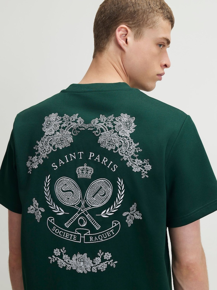River Island Green Regular Fit Tennis Saint Paris T-Shirt - Image 4 of 4 River Island Green Regular Fit Tennis Saint Paris T-Shirt - Image 4 of 4